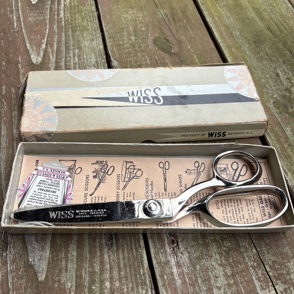 Vtg WISS Pinking Shears Scissors Newark MJ USA Pat 1965443-1970408 Full Nickel
